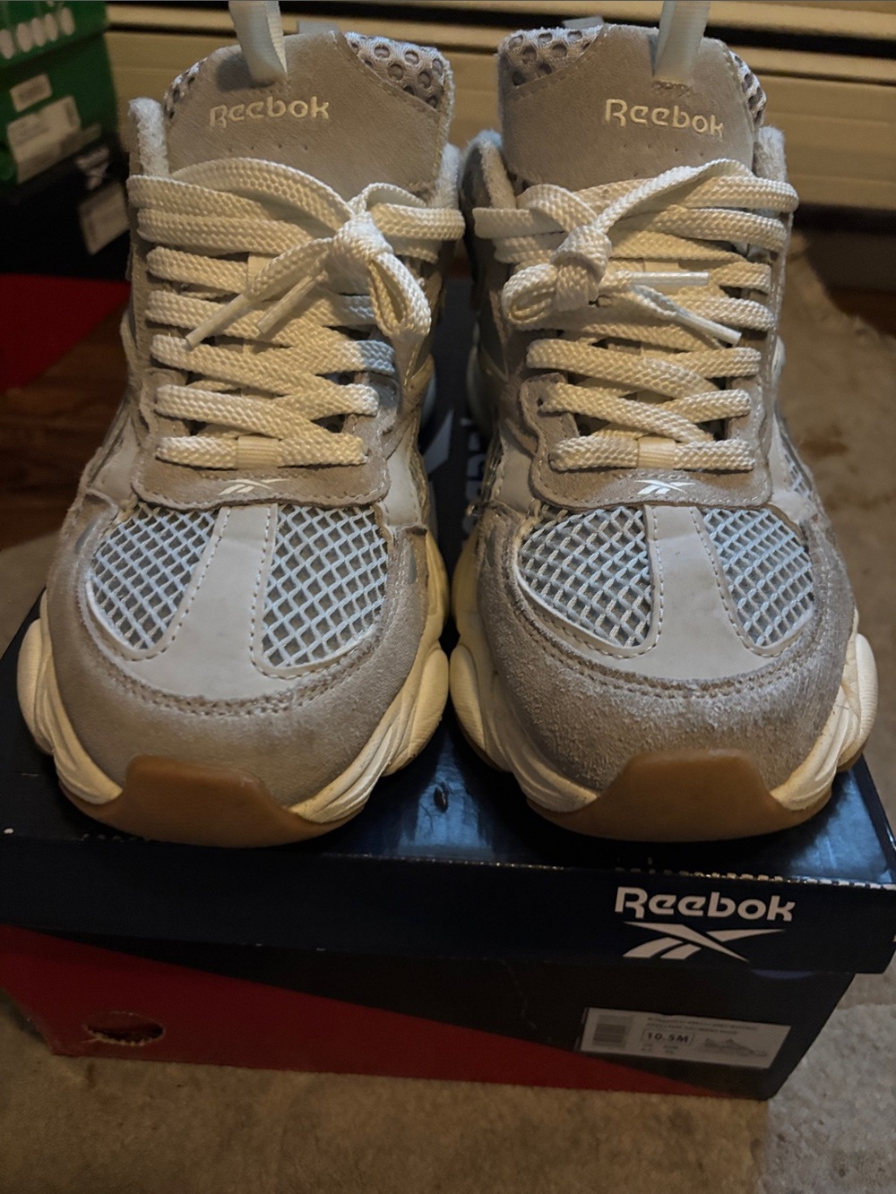 Reebok Men's Cream and Light Gray Mesh Suede Sneakers